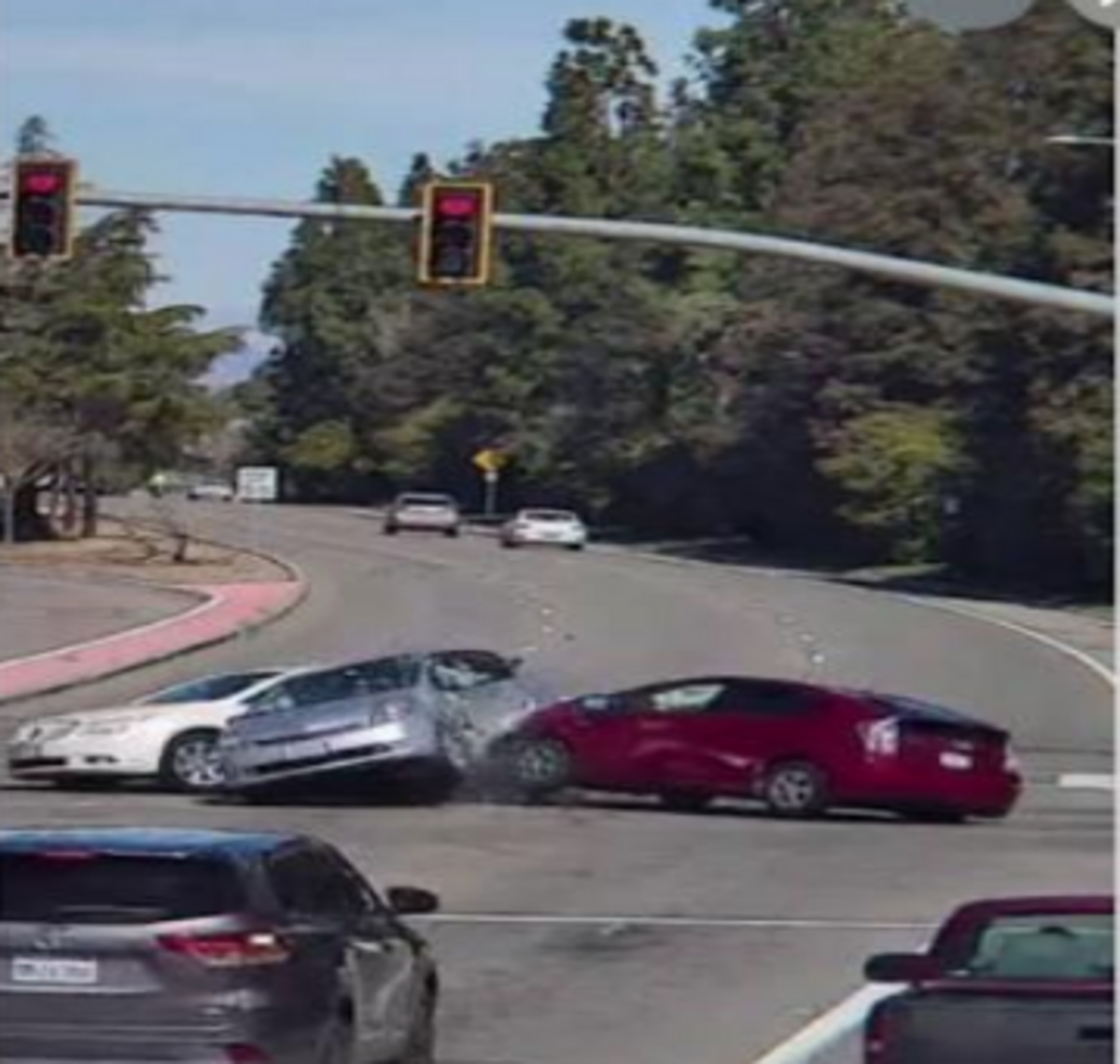 View of car accident from northbound Friant Road at Shepherd Avenue intersection.